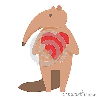 Anteater take heart icon cartoon vector. Fauna zoo Vector Illustration