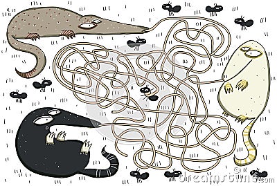 Anteaters and Ants Maze Game Vector Illustration