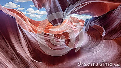 Antelope Canyon Arizona USA travel tourism page sandstone abstract background structure wave waves sky Stock Photo