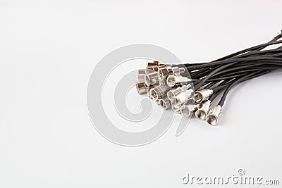 Antenna adapter cable pigtail with FME male connector Stock Photo