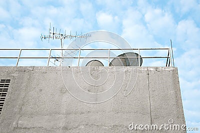 Antenna and satellite on building Stock Photo