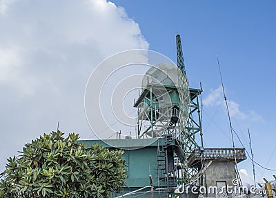 Antenna tower at the military base Stock Photo