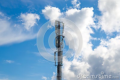 Antennas on mobile network tower. Global system for mobile communications. Stock Photo