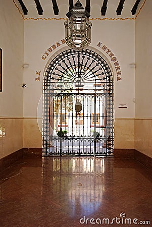Town hall courtyard entrance hall, Antequera, Spain. Editorial Stock Photo
