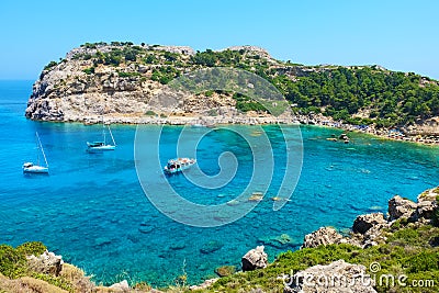 Anthony Quinn Bay. Rhodes, Greece Stock Photo