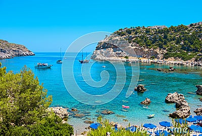 Anthony Quinn Bay. Rhodes, Greece Stock Photo