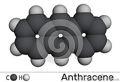Anthracene molecule. It is polycyclic aromatic hydrocarbon PAH. Molecular model. 3D rendering Stock Photo