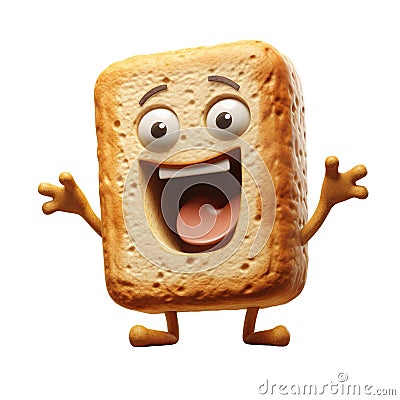 An anthropomorphic character in the form of a piece of bread with eyes and a mouth Stock Photo