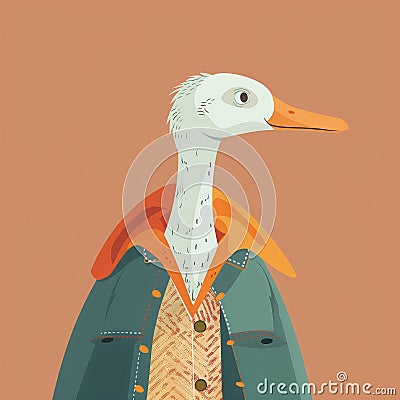 Anthropomorphic cool goose.Kawaii aesthetic, cottage-punk style, eccentric and candid, funny Cartoon Illustration