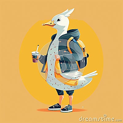 Anthropomorphic cool goose.Kawaii aesthetic, cottage-punk style, eccentric and candid, funny Cartoon Illustration