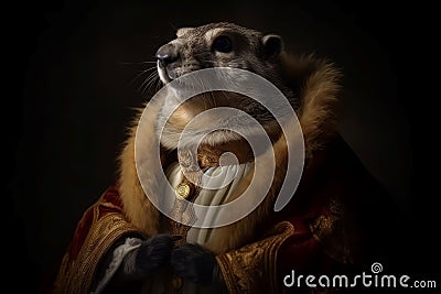 Anthropomorphic marmot wearing aristocratic furry coat. Generate ai Stock Photo