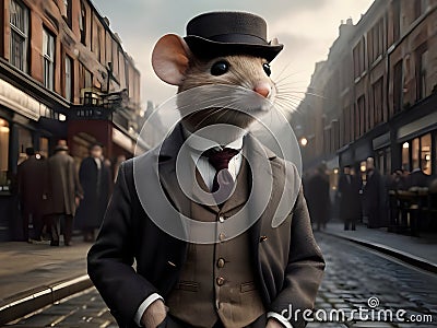 Anthropomorphic mouse - The look is a interpretation of a typical 1920s in London streets Stock Photo
