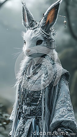anthropomorphic of rabbit wearing ancient chinese hanfu dress Stock Photo