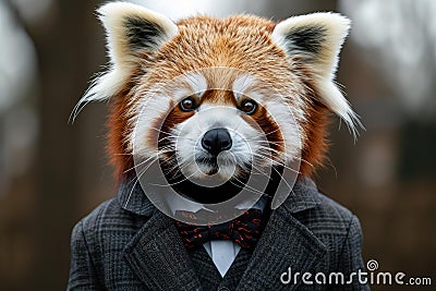 Anthropomorphic red panda dressed suit. Generate Ai Stock Photo