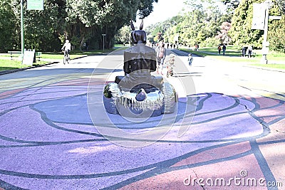 Anthropomorphic statue Swimming with a Flamingo JFK Promenade Golden Gate Park 6 Editorial Stock Photo