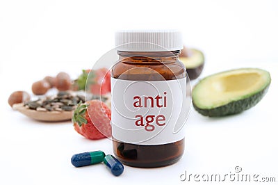 Anti age pills Stock Photo