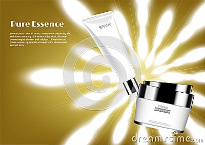 Anti-aging cream on gold background with zooming light effect Vector Illustration