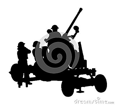 Anti-aircraft gun system silhouette. Military set Vector Illustration