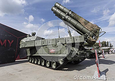 Anti-aircraft missile system `Buk-M3` at the exhibition of the International military-technical forum `Army-2020` Editorial Stock Photo