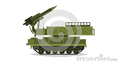 Anti-aircraft missile system. Rockets and shells. Special military equipment. Air Attack. All Terrain Vehicle, heavy vehicles. Cartoon Illustration