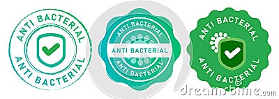 Anti bacterial microbe bacterium hygiene bacteria protection symbol shield tested check mark symbol emblem tag design in Stock Photo