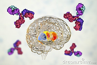 Anti-basal ganglia antibodies. 3D conceptual illustration Cartoon Illustration