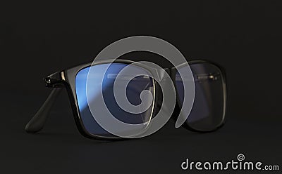 Anti blue light computer glasses on the black background. Stock Photo