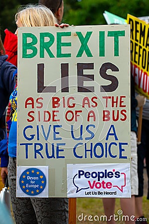 Anti-Brexit campaign posters & banners at the March For Change protest demonstration. Editorial Stock Photo