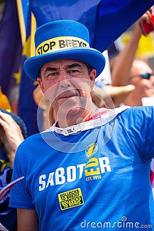 Anti-Brexit campaigner Steve Bray - Mr. STOP BREXIT at the March For Change protest demonstration. Editorial Stock Photo