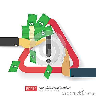 Anti Corruption, Stop and corrupt decline concept. Business bribe with money in an envelope and prohibition warning sign. vector Vector Illustration