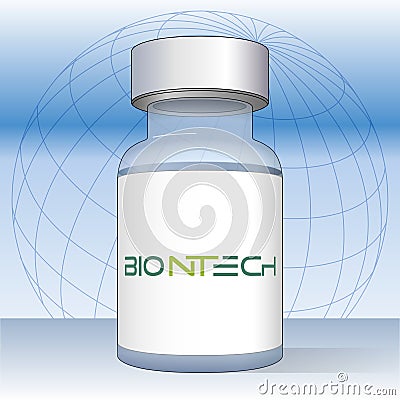 Anti Covid-19 vaccine vial with Biontech label Vector Illustration