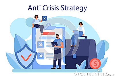 Anti crisis strategy concept. Business planning during financiall crisis Vector Illustration