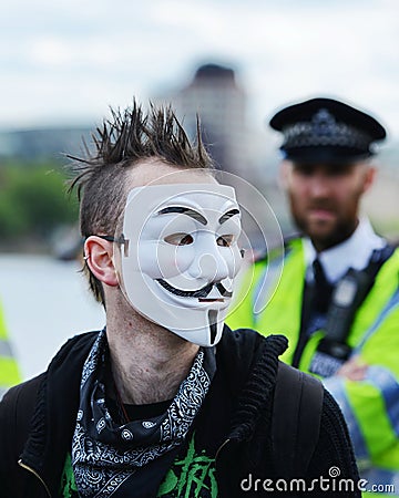 Anti Cuts Protester at a Rally in London Editorial Stock Photo