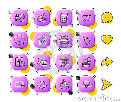 Anti-dandruff flakes, Car secure and Augmented reality line icons. For web app, printing. App 3d buttons icons. Vector Vector Illustration