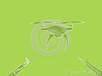 Anti drone illustration with rifle pointing to a flying drone Cartoon Illustration