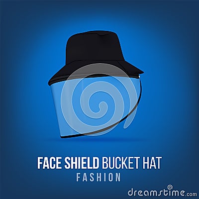 Anti Droplets. Face Shield with Bucket Hat Protective Sun Hat with Detachable Face Shield Vector Illustration