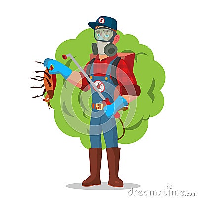 Anti Germs Vector. Exterminator. Spraying Pesticide. Chemical Protective Suit Termites. Disinfection. Cartoon Character Vector Illustration