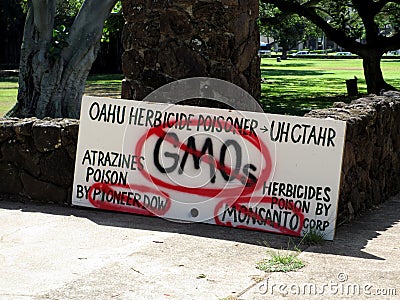 Anti-GMO Protest sign at Thomas Square Editorial Stock Photo