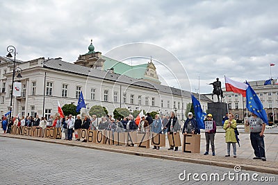 Anti-government group protesters on the Krakowskie Przedmiescie street Editorial Stock Photo