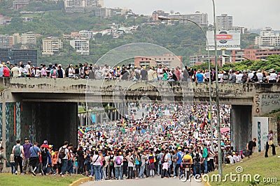 Anti-government protesters closed a highway in Caracas, Venezuela Editorial Stock Photo