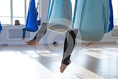 Anti-gravity yoga Stock Photo