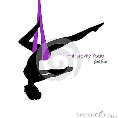 Anti-gravity yoga poses woman silhouette Vector Illustration