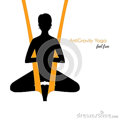 Anti-gravity yoga poses woman silhouette Vector Illustration
