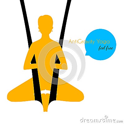 Anti-gravity yoga poses woman silhouette Vector Illustration