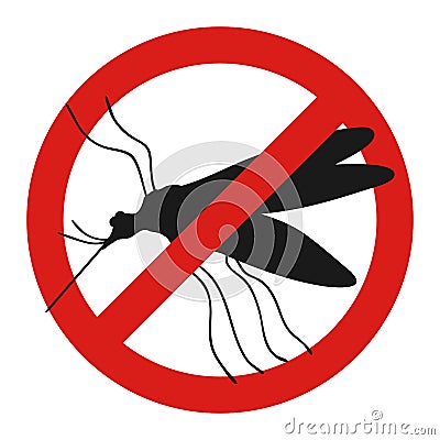 Anti mosquito sign with a funny cartoon mosquito.. Vector Illustration