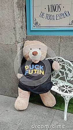 Anti-Putin Teddy Bear, Cava de San Miguel, Madrid, Spain Editorial Stock Photo