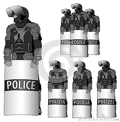 Anti Riot police - vector set Vector Illustration