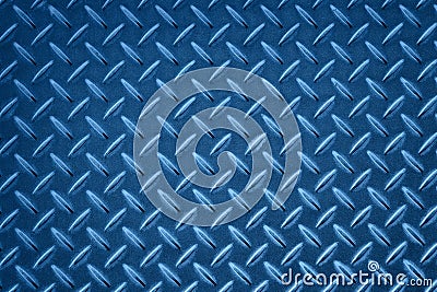Anti slip blue metal plate with diamond pattern Stock Photo