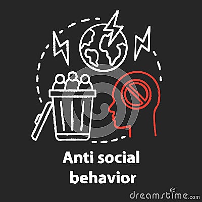 Anti social behavior chalk concept icon. Antisocial behaviour. Crimes against humanity idea. Social violence, abuse Vector Illustration