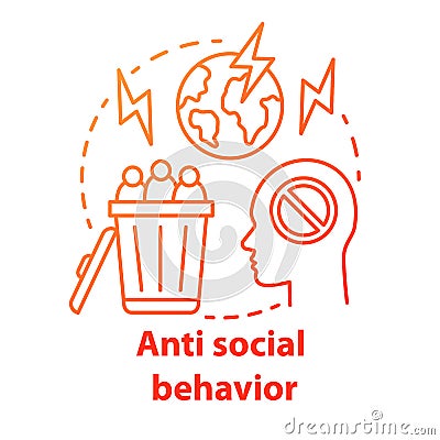 Anti social behavior concept icon. Antisocial behaviour. Crimes against humanity idea thin line illustration. Social Vector Illustration